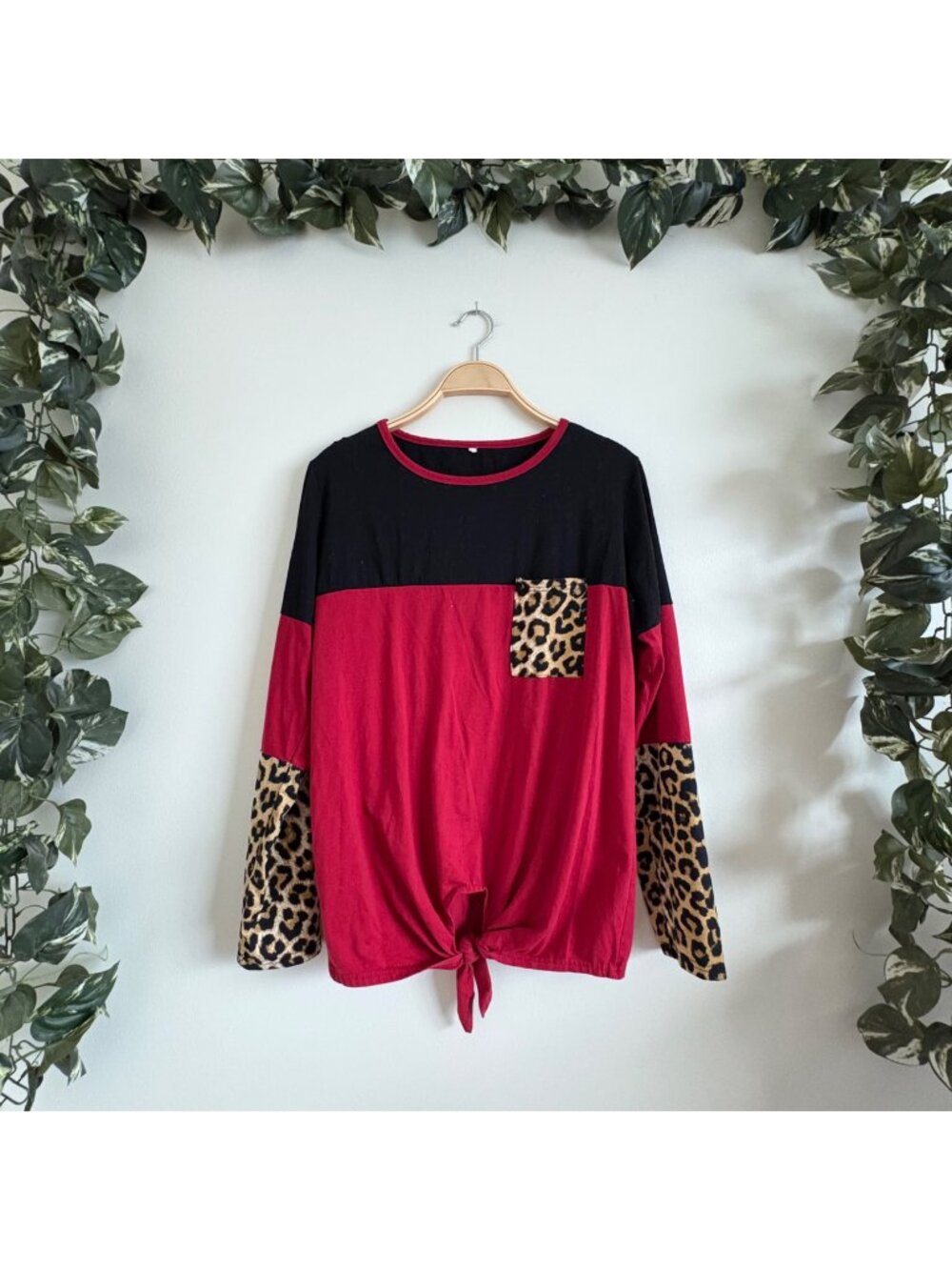 Boutique Long Sleeve Color Block Leopard Blouse Multi Women’s Size XL